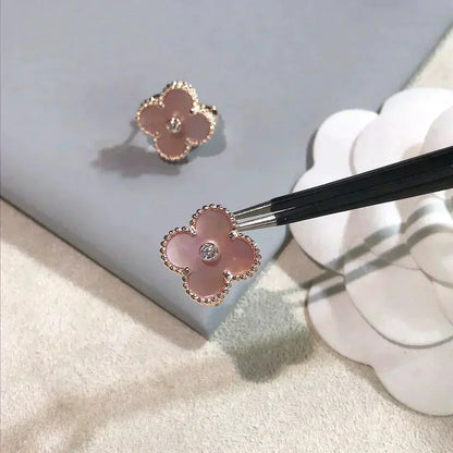 [Super Jewellery]CLOVER MEDIUM 1 MOTIFS  PINK MOP DIAMOND EARRINGS