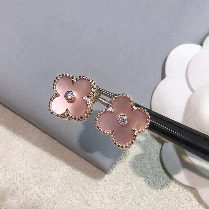 [Super Jewellery]CLOVER MEDIUM 1 MOTIFS  PINK MOP DIAMOND EARRINGS