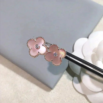 [Super Jewellery]CLOVER MEDIUM 1 MOTIFS  PINK MOP DIAMOND EARRINGS