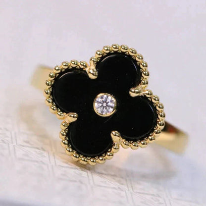 [Super Jewellery]CLOVER ONYX RING GOLD DIAMOND
