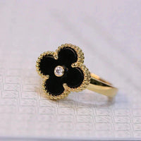 [Super Jewellery]CLOVER ONYX RING GOLD DIAMOND