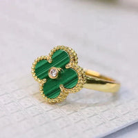 [Super Jewellery]CLOVER MALACHITE RING GOLD DIAMOND