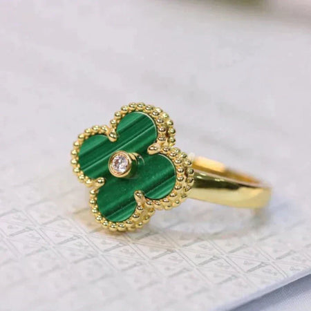 [Super Jewellery]CLOVER MALACHITE RING GOLD DIAMOND