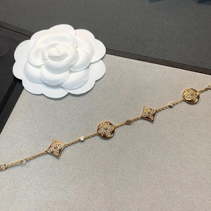 [Super Jewellery]STAR AND SUN 4 MOTIFS GOLD DIAMONDS BRACELET