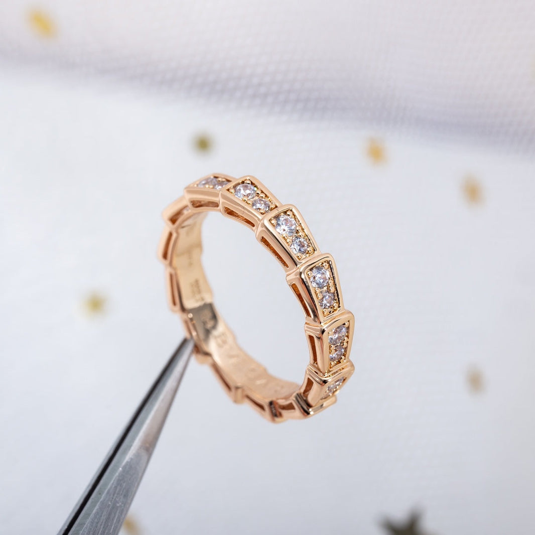 [Super]SERPENTI RING PINK GOLD DIAMOND PAVED 3MM
