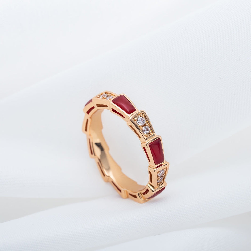 [Super]SERPENTI RING PINK GOLD CARNELIAN DIAMOND 3MM