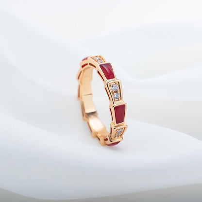 [Super]SERPENTI RING PINK GOLD CARNELIAN DIAMOND 3MM