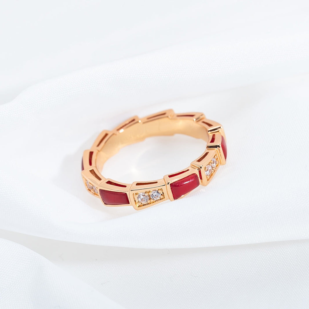 [Super]SERPENTI RING PINK GOLD CARNELIAN DIAMOND 3MM