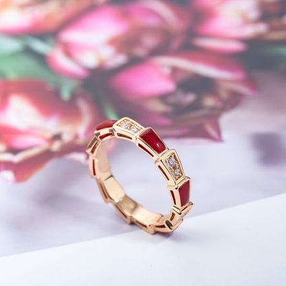 [Super]SERPENTI RING PINK GOLD CARNELIAN DIAMOND 3MM