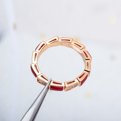 [Super]SERPENTI RING PINK GOLD CARNELIAN DIAMOND 3MM