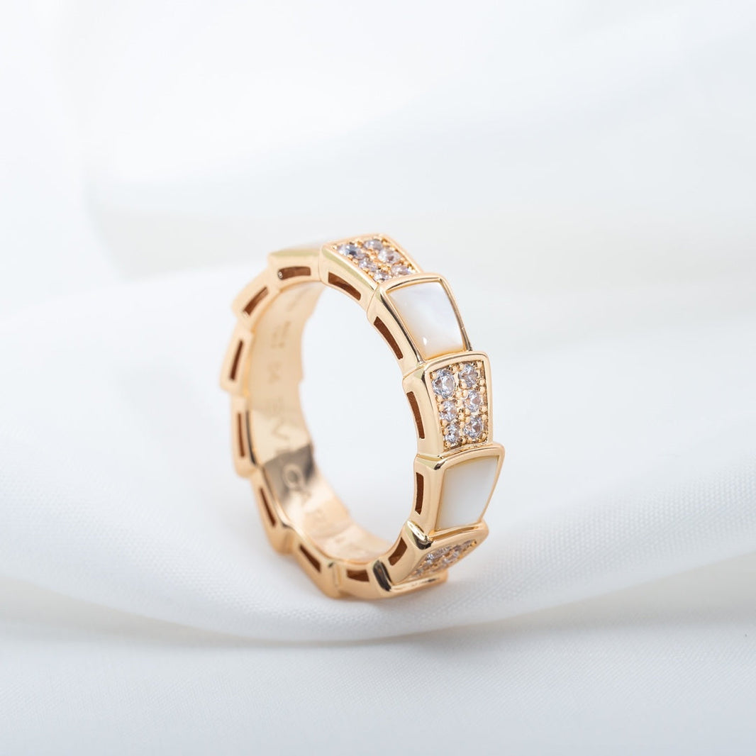 [Super]SERPENTI RING PINK GOLD MOP DIAMOND PAVED 4MM