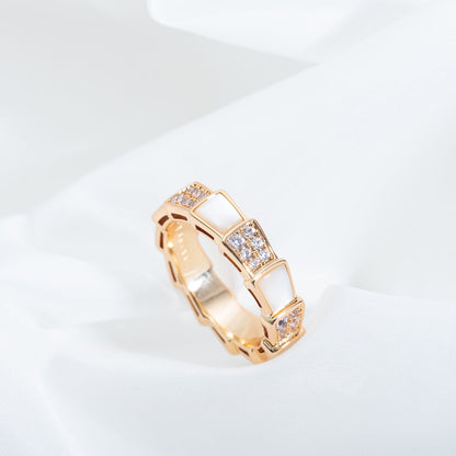 [Super]SERPENTI RING PINK GOLD MOP DIAMOND PAVED 4MM