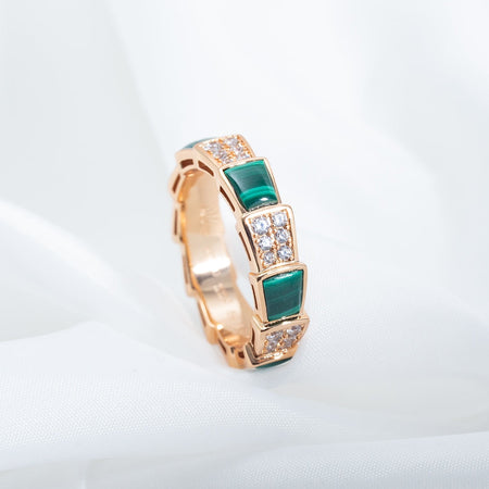 [Super]SERPENTI RING PINK GOLD MALACHITE DIAMOND PAVED 4MM