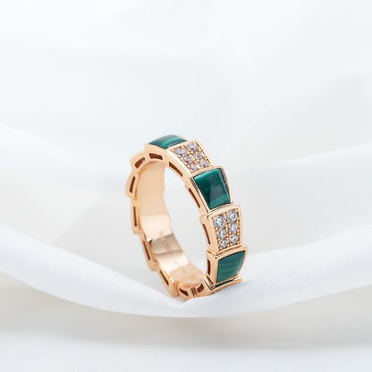 [Super]SERPENTI RING PINK GOLD MALACHITE DIAMOND PAVED 4MM
