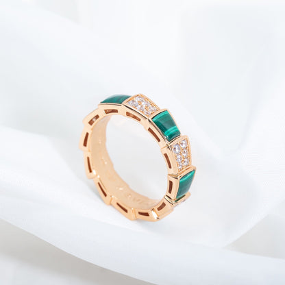 [Super]SERPENTI RING PINK GOLD MALACHITE DIAMOND PAVED 4MM