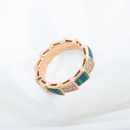 [Super]SERPENTI RING PINK GOLD MALACHITE DIAMOND PAVED 4MM