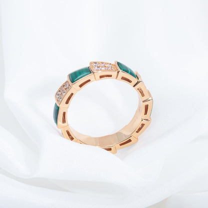 [Super]SERPENTI RING PINK GOLD MALACHITE DIAMOND PAVED 4MM