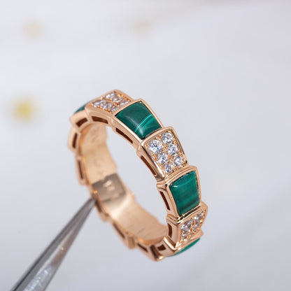 [Super]SERPENTI RING PINK GOLD MALACHITE DIAMOND PAVED 4MM