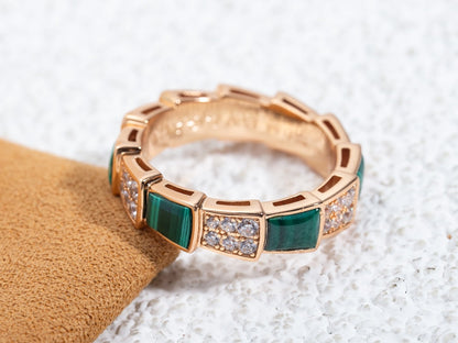 [Super]SERPENTI RING PINK GOLD MALACHITE DIAMOND PAVED 4MM