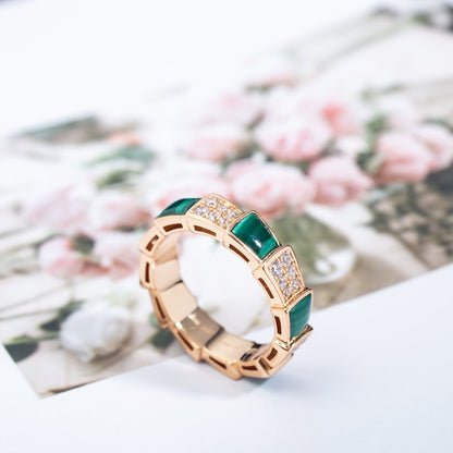 [Super]SERPENTI RING PINK GOLD MALACHITE DIAMOND PAVED 4MM