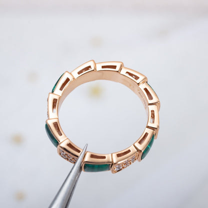 [Super]SERPENTI RING PINK GOLD MALACHITE DIAMOND PAVED 4MM