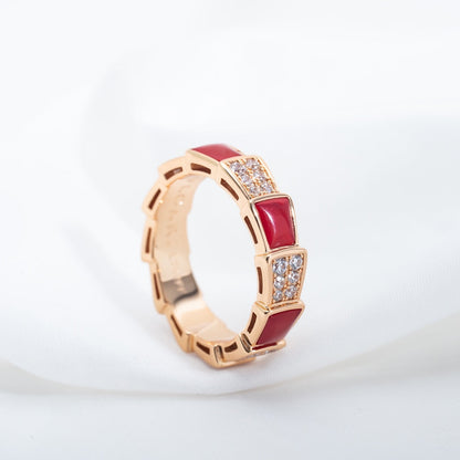 [Super]SERPENTI RING PINK GOLD CARNELIAN DIAMOND PAVED 4MM