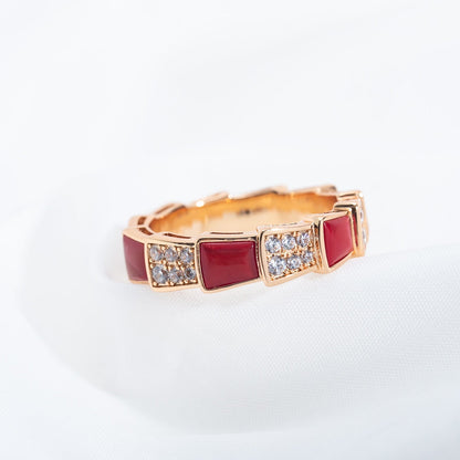 [Super]SERPENTI RING PINK GOLD CARNELIAN DIAMOND PAVED 4MM