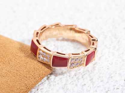 [Super]SERPENTI RING PINK GOLD CARNELIAN DIAMOND PAVED 4MM
