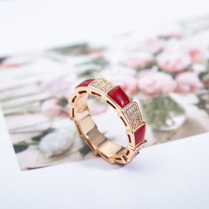 [Super]SERPENTI RING PINK GOLD CARNELIAN DIAMOND PAVED 4MM