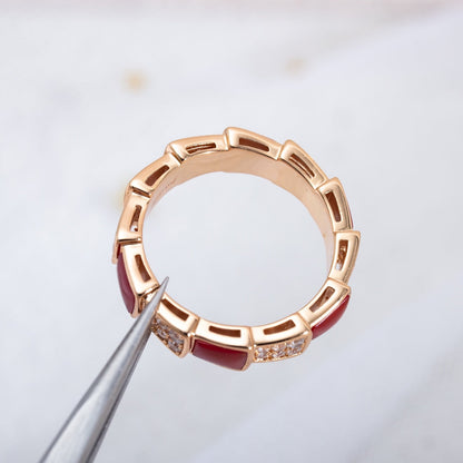 [Super]SERPENTI RING PINK GOLD CARNELIAN DIAMOND PAVED 4MM