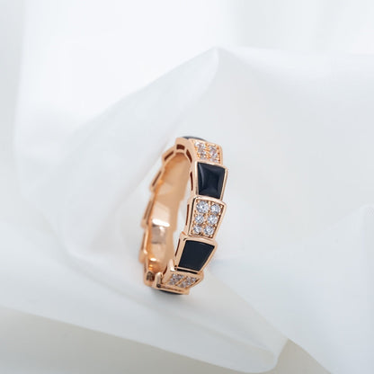 [Super]SERPENTI RING PINK GOLD BLACK MOP DIAMOND PAVED 4MM