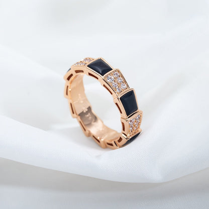 [Super]SERPENTI RING PINK GOLD BLACK MOP DIAMOND PAVED 4MM