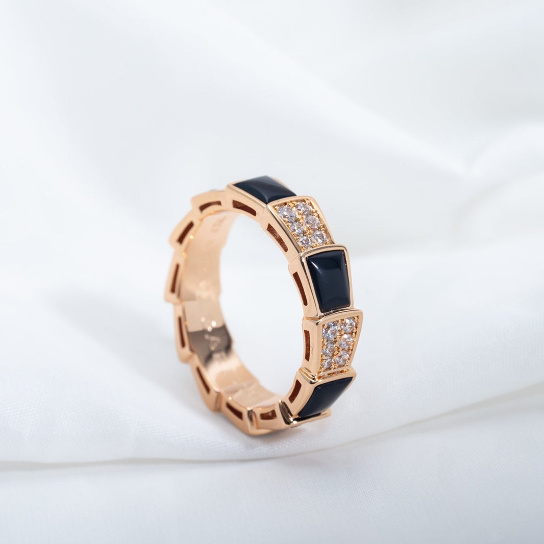 [Super]SERPENTI RING PINK GOLD BLACK MOP DIAMOND PAVED 4MM