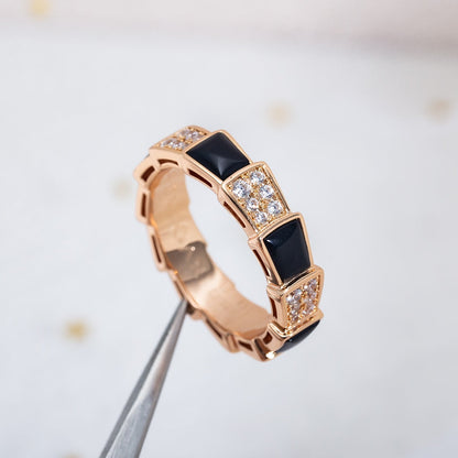 [Super]SERPENTI RING PINK GOLD BLACK MOP DIAMOND PAVED 4MM