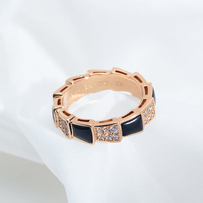 [Super]SERPENTI RING PINK GOLD BLACK MOP DIAMOND PAVED 4MM