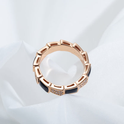 [Super]SERPENTI RING PINK GOLD BLACK MOP DIAMOND PAVED 4MM