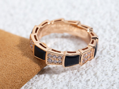 [Super]SERPENTI RING PINK GOLD BLACK MOP DIAMOND PAVED 4MM