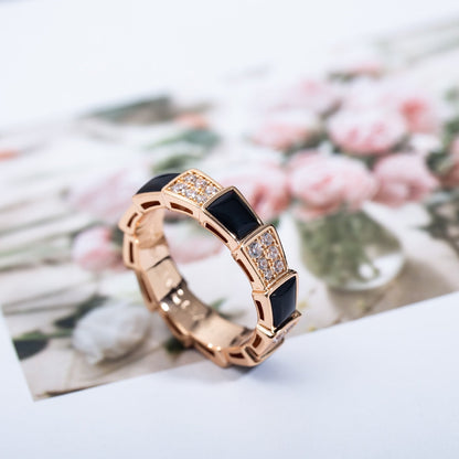 [Super]SERPENTI RING PINK GOLD BLACK MOP DIAMOND PAVED 4MM