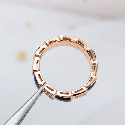 [Super]SERPENTI RING PINK GOLD BLACK MOP DIAMOND PAVED 4MM