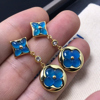[Super Jewellery]STAR AND SUN AGATE DIAMOND EARRINGS