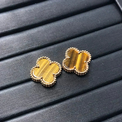[Super Jewellery]CLOVER MEDIUM 1 MOTIFS TIGER EYE EARRINGS