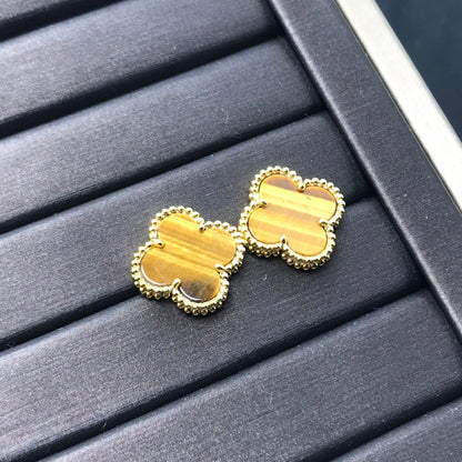 [Super Jewellery]CLOVER MEDIUM 1 MOTIFS TIGER EYE EARRINGS