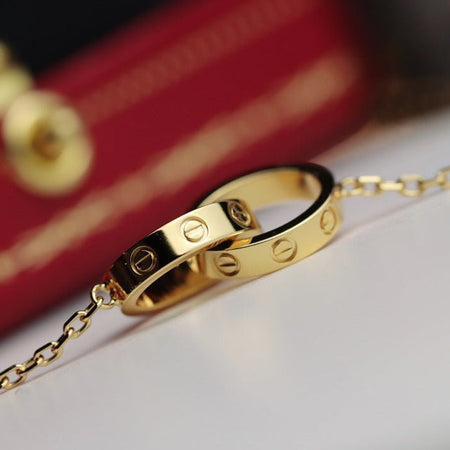 [Super Jewellery]LOVE NECKLACE DOUBLE RING GOLD
