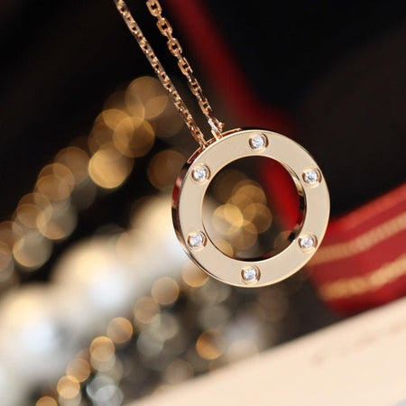 [Super Jewellery]LOVE NECKLACE 16MM 6 DIAMONDS PINK GOLD