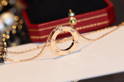 [Super Jewellery]LOVE NECKLACE 16MM 6 DIAMONDS PINK GOLD