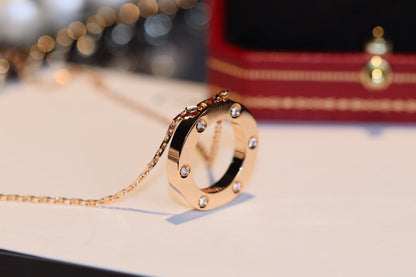 [Super Jewellery]LOVE NECKLACE 16MM 6 DIAMONDS PINK GOLD
