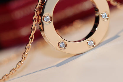 [Super Jewellery]LOVE NECKLACE 16MM 6 DIAMONDS PINK GOLD