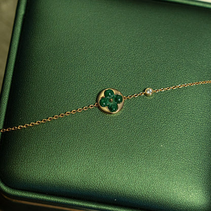 [Super Jewellery]SUN MALACHITE 1 DIAMOND PINK GOLD BRACELET