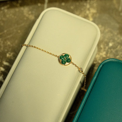 [Super Jewellery]SUN MALACHITE 1 DIAMOND PINK GOLD BRACELET