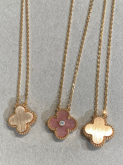 [Super Jewellery]CLOVER 15MM DIAMOND RHODONITE NECKLACE